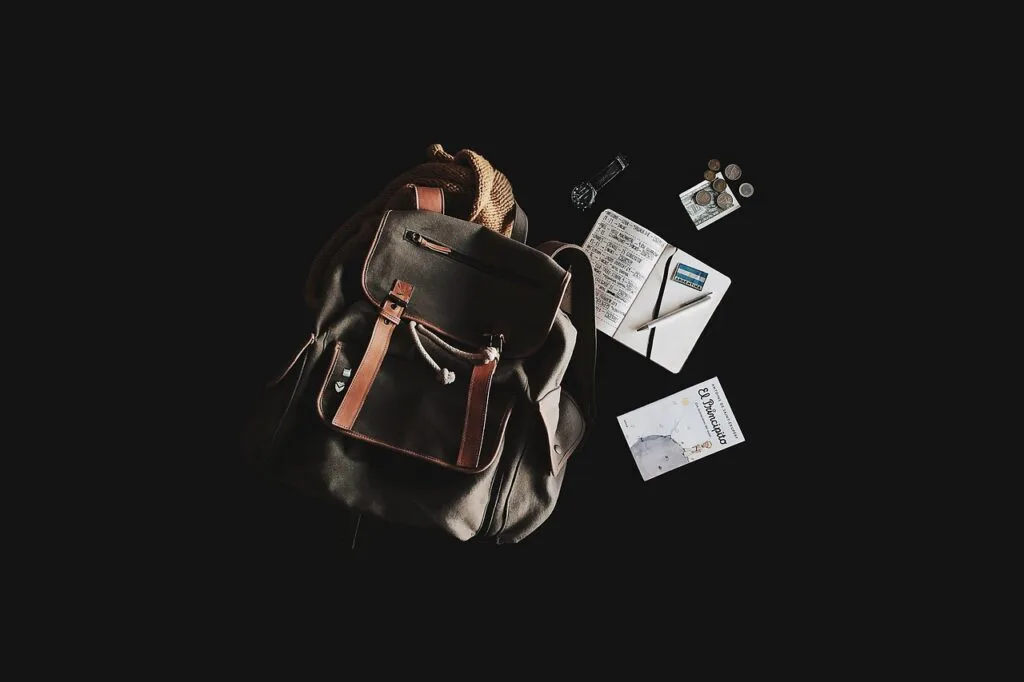 backpack, book, travel bag, notebook, backpacking, contents, travel, journey, flat lay, studio photography, still life, backpack, backpack, backpack, backpack, backpack