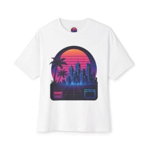 Retro Sunset Cityscape Oversized Tee | Vintage Aesthetic T-Shirt